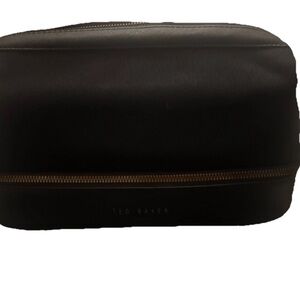 TED BAKER LONDON MENS TOILETRY TRAVEL BAG BLACK TWO COMPARTMENTS & POCKET CANVAS